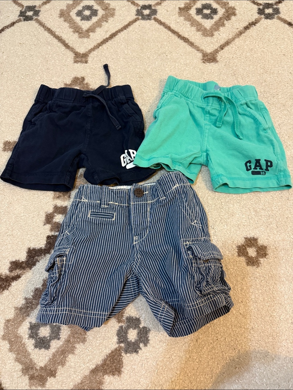 GAP Boys 3-Pack Shorts in Navy, Teal & Blue Pinstripe